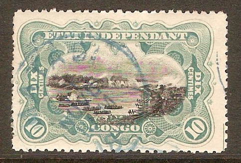 Ind. State of the Congo 1895 10c Black and turquoise blue. SG25.